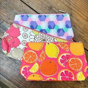 3 NEW Colorful Geometric and Fruit Print Pouches/Accessory/Make-up Travel Cases